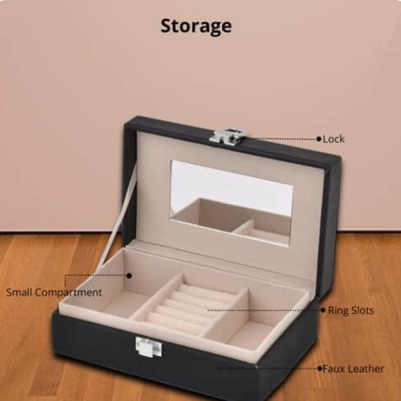 NEW Black Woven Embossed Faux Leather Jewelry Box with Mirror - Picture 6 of 9